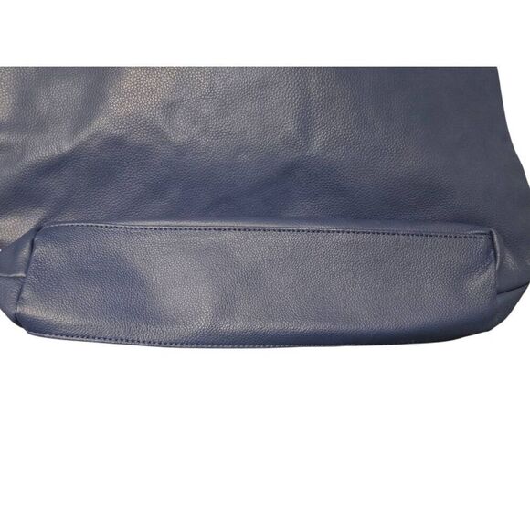 Joy Mangano Womens Navy/Brown Leather Pebbled Large Tote Bag - Picture 3 of 8